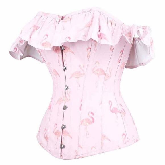 EU Steel Boned Corset Top Pink Flamingo Statement Lace Up NWT Various Sizes - Picture 7 of 12